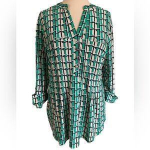 COCOMO 1X Plus Size green yellow 3/4 sleeve women’s Pintuck blouse tunic